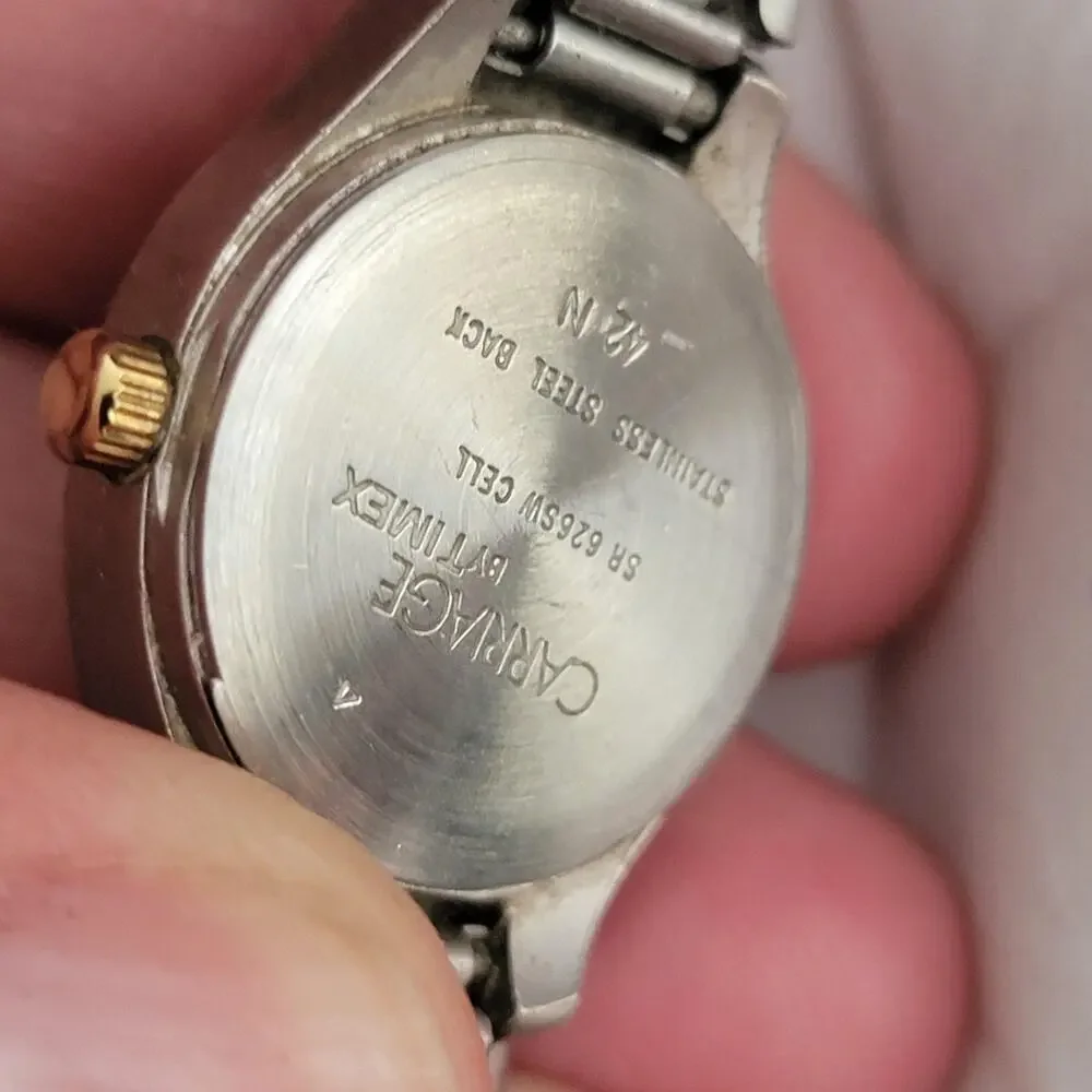 Vintage Timex Carriage Womens Watch Silver Dial Two Tone Bracelet Quartz Analog
